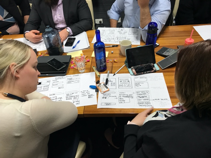 Workshop attendees sketching interface concepts
