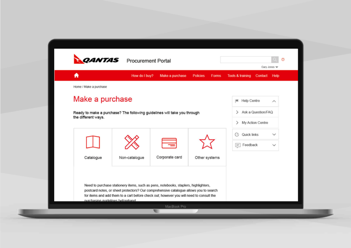Portal inteface with Qantas branding